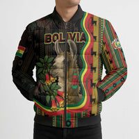 Bolivia Bomber Puffer Jacket The Llama With Kantuta Over Andean Patterns - Wonder Print Shop