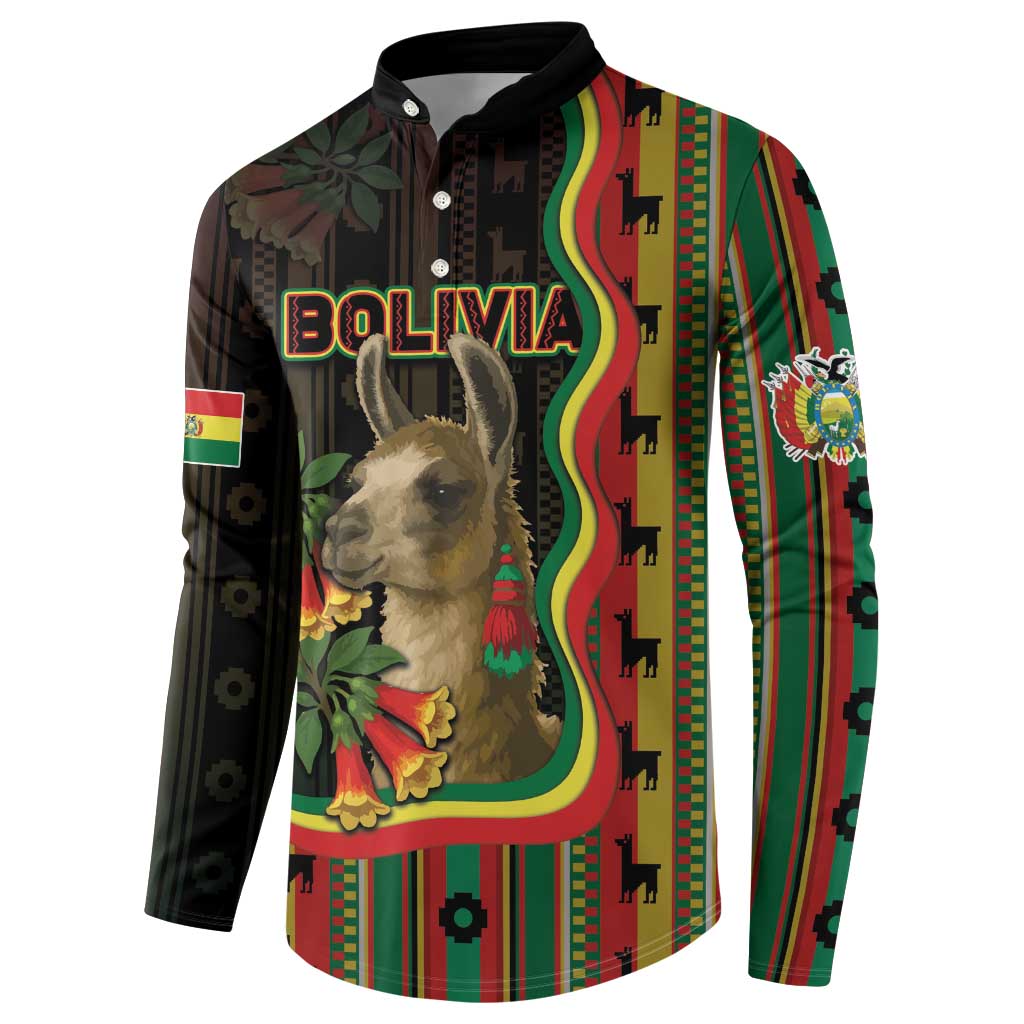 Bolivia Button Sweatshirt The Llama With Kantuta Over Andean Patterns - Wonder Print Shop