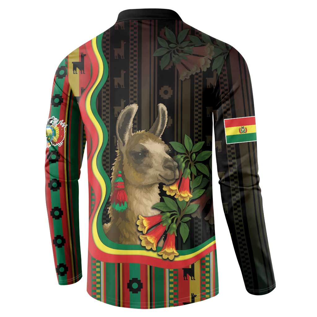 Bolivia Button Sweatshirt The Llama With Kantuta Over Andean Patterns - Wonder Print Shop