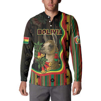 Bolivia Button Sweatshirt The Llama With Kantuta Over Andean Patterns - Wonder Print Shop