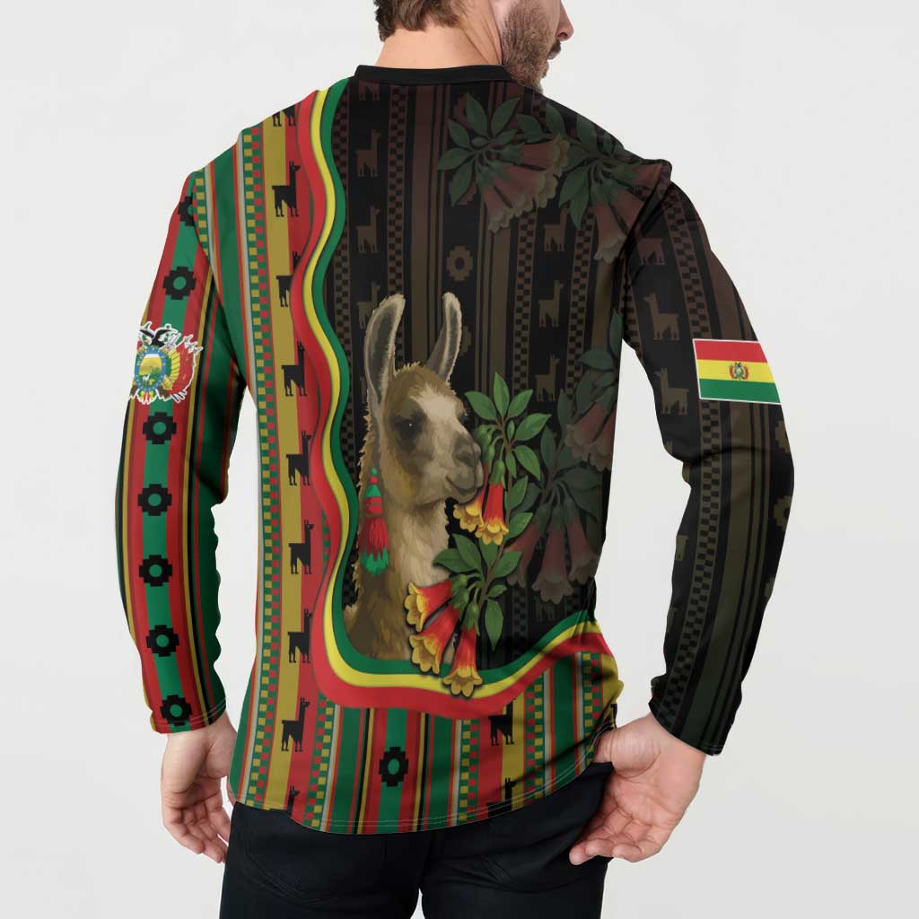 Bolivia Button Sweatshirt The Llama With Kantuta Over Andean Patterns - Wonder Print Shop