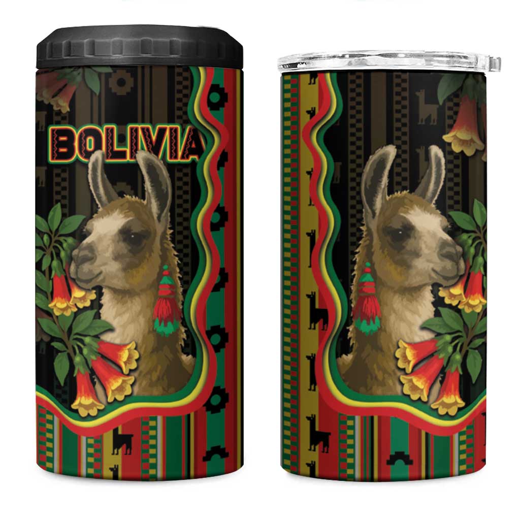 Bolivia 4 in 1 Can Cooler Tumbler The Llama With Kantuta Over Andean Patterns - Wonder Print Shop