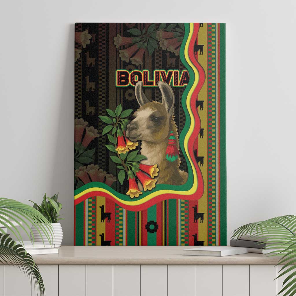 Bolivia Canvas Wall Art The Llama With Kantuta Over Andean Patterns - Wonder Print Shop
