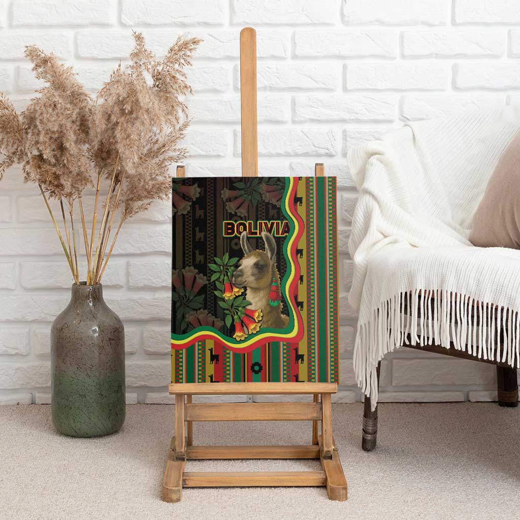 Bolivia Canvas Wall Art The Llama With Kantuta Over Andean Patterns - Wonder Print Shop
