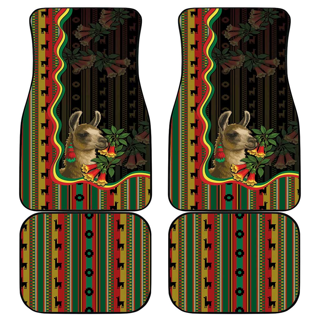 Bolivia Car Mats The Llama With Kantuta Over Andean Patterns - Wonder Print Shop