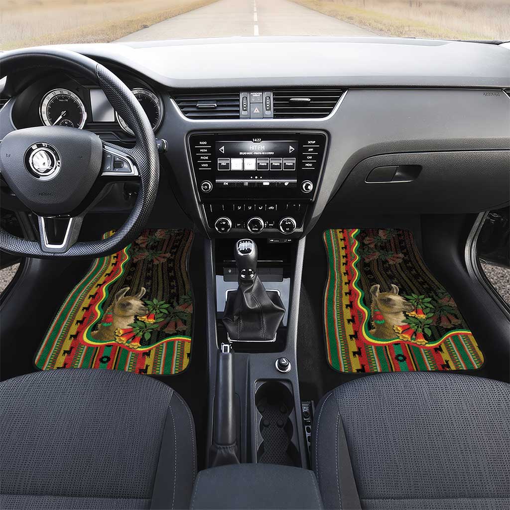 Bolivia Car Mats The Llama With Kantuta Over Andean Patterns - Wonder Print Shop