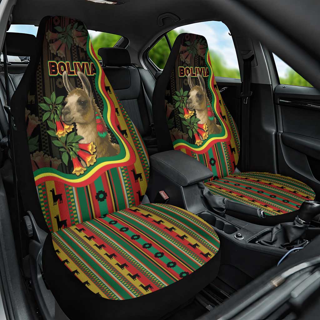Bolivia Car Seat Cover The Llama With Kantuta Over Andean Patterns - Wonder Print Shop
