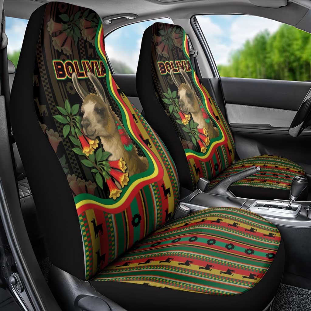 Bolivia Car Seat Cover The Llama With Kantuta Over Andean Patterns - Wonder Print Shop