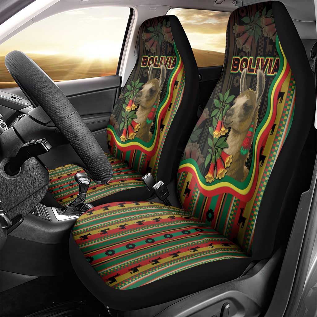 Bolivia Car Seat Cover The Llama With Kantuta Over Andean Patterns - Wonder Print Shop