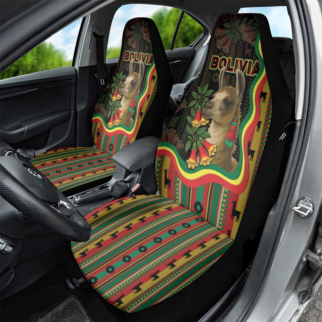 Bolivia Car Seat Cover The Llama With Kantuta Over Andean Patterns - Wonder Print Shop