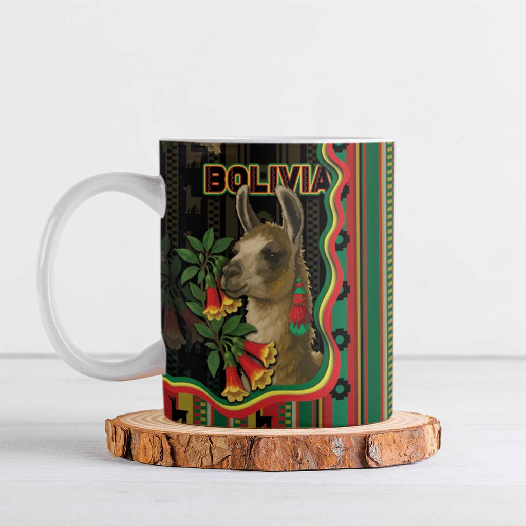 Bolivia Ceramic Mug The Llama With Kantuta Over Andean Patterns - Wonder Print Shop