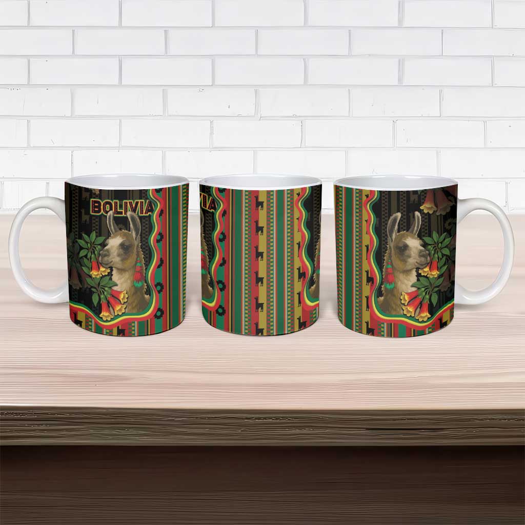 Bolivia Ceramic Mug The Llama With Kantuta Over Andean Patterns - Wonder Print Shop