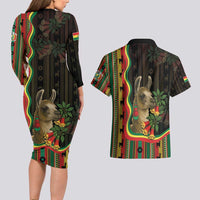 Bolivia Couples Matching Long Sleeve Bodycon Dress and Hawaiian Shirt The Llama With Kantuta Over Andean Patterns - Wonder Print Shop