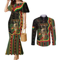 Bolivia Couples Matching Mermaid Dress and Long Sleeve Button Shirt The Llama With Kantuta Over Andean Patterns - Wonder Print Shop