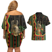 Bolivia Couples Matching Off Shoulder Short Dress and Hawaiian Shirt The Llama With Kantuta Over Andean Patterns - Wonder Print Shop