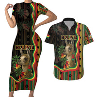 Bolivia Couples Matching Short Sleeve Bodycon Dress and Hawaiian Shirt The Llama With Kantuta Over Andean Patterns - Wonder Print Shop