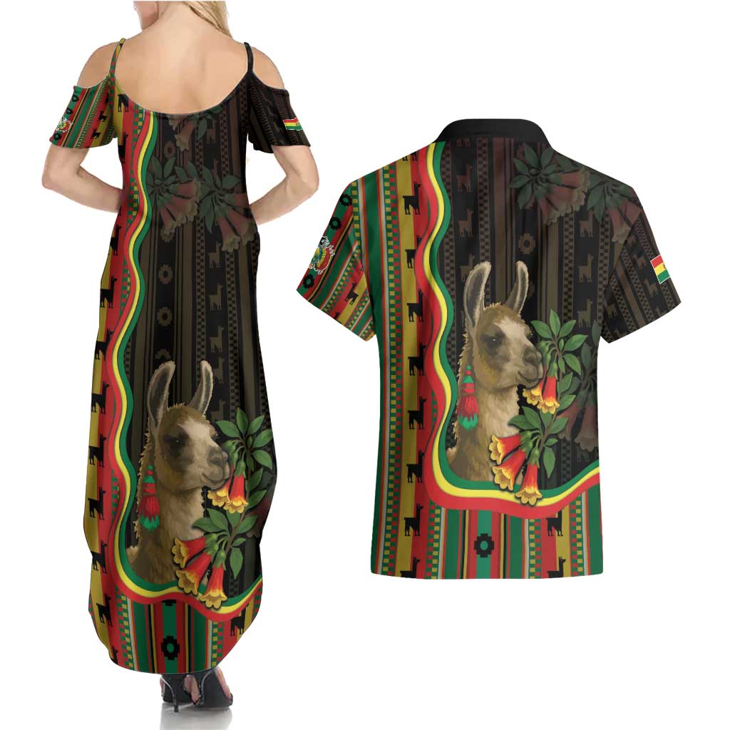 Bolivia Couples Matching Summer Maxi Dress and Hawaiian Shirt The Llama With Kantuta Over Andean Patterns - Wonder Print Shop