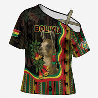 Bolivia Cross Shoulder Shirt The Llama With Kantuta Over Andean Patterns - Wonder Print Shop