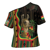 Bolivia Cross Shoulder Shirt The Llama With Kantuta Over Andean Patterns - Wonder Print Shop