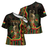 Bolivia Cross Shoulder Shirt The Llama With Kantuta Over Andean Patterns - Wonder Print Shop