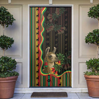 Bolivia Door Cover The Llama With Kantuta Over Andean Patterns - Wonder Print Shop