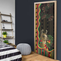 Bolivia Door Cover The Llama With Kantuta Over Andean Patterns - Wonder Print Shop
