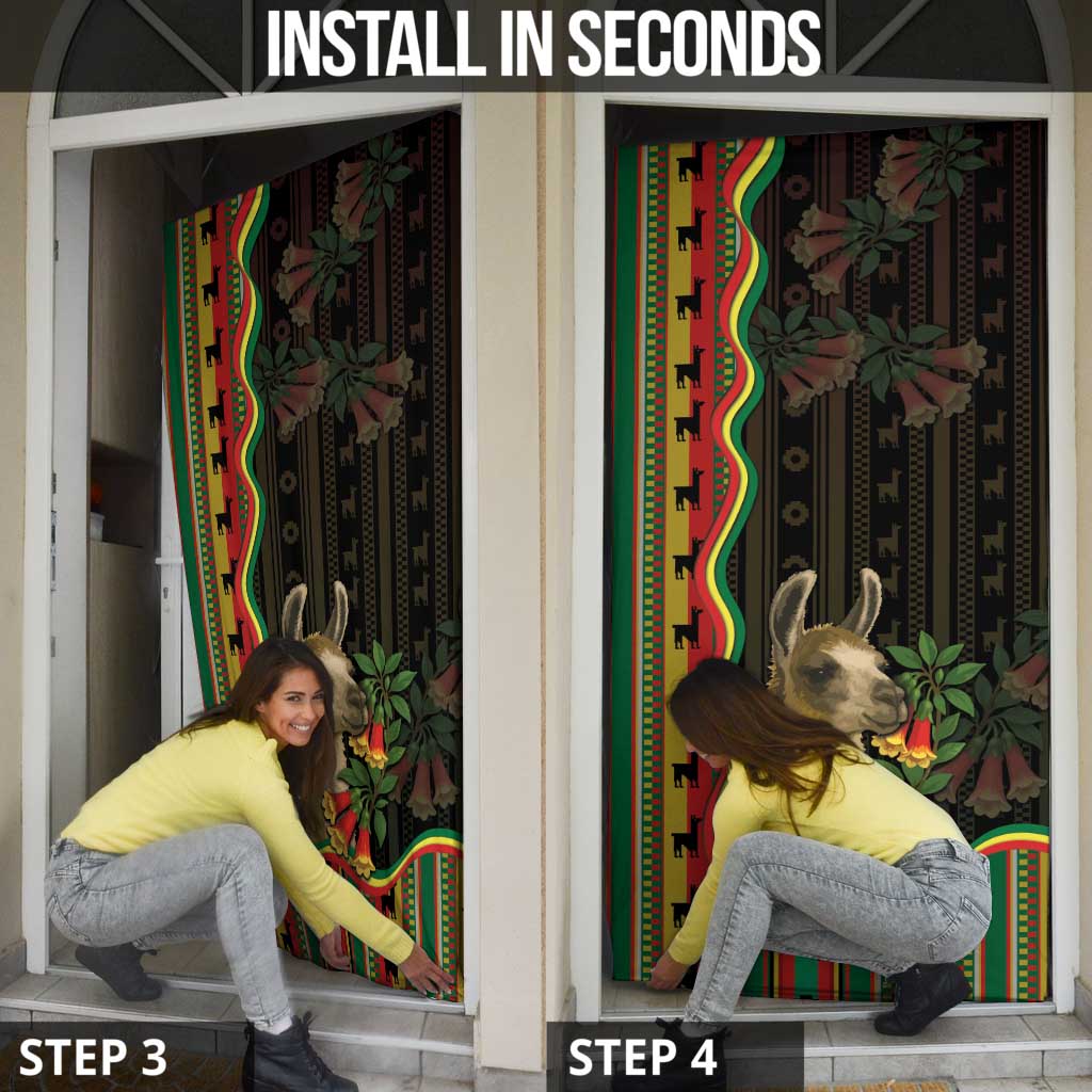 Bolivia Door Cover The Llama With Kantuta Over Andean Patterns - Wonder Print Shop