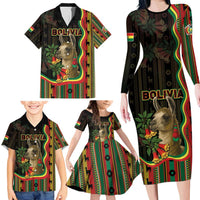 Bolivia Family Matching Long Sleeve Bodycon Dress and Hawaiian Shirt The Llama With Kantuta Over Andean Patterns - Wonder Print Shop