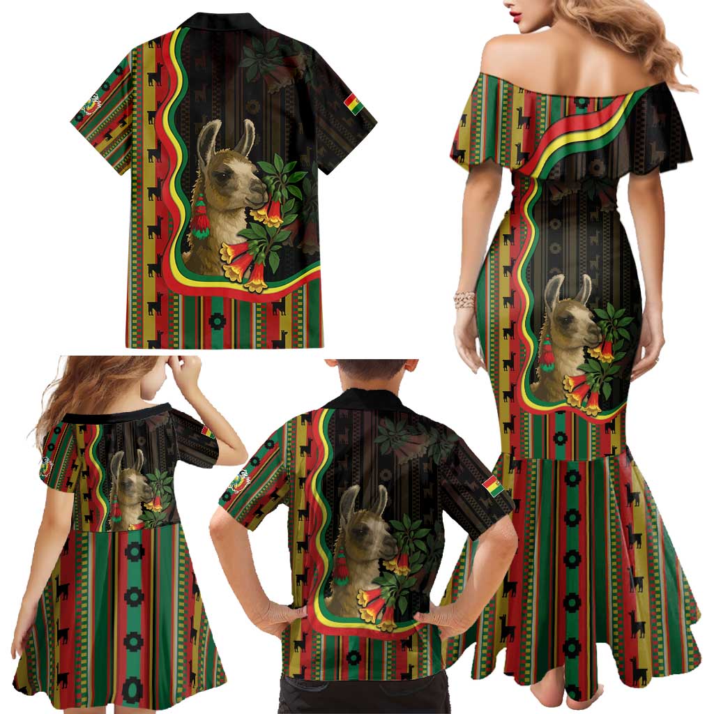 Bolivia Family Matching Mermaid Dress and Hawaiian Shirt The Llama With Kantuta Over Andean Patterns - Wonder Print Shop