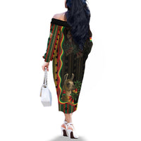 Bolivia Family Matching Off The Shoulder Long Sleeve Dress and Hawaiian Shirt The Llama With Kantuta Over Andean Patterns - Wonder Print Shop