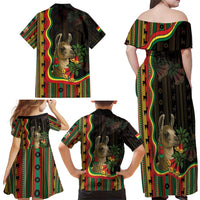 Bolivia Family Matching Off Shoulder Maxi Dress and Hawaiian Shirt The Llama With Kantuta Over Andean Patterns - Wonder Print Shop