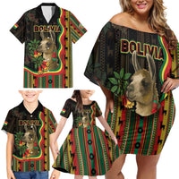 Bolivia Family Matching Off Shoulder Short Dress and Hawaiian Shirt The Llama With Kantuta Over Andean Patterns - Wonder Print Shop