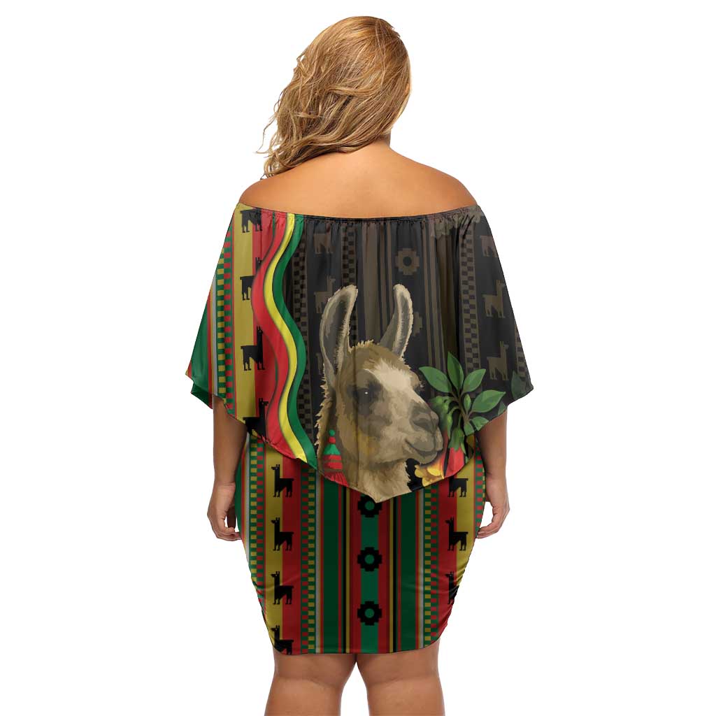 Bolivia Family Matching Off Shoulder Short Dress and Hawaiian Shirt The Llama With Kantuta Over Andean Patterns - Wonder Print Shop