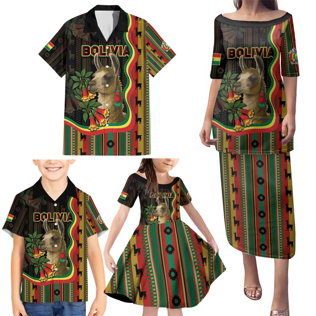 Bolivia Family Matching Puletasi and Hawaiian Shirt The Llama With Kantuta Over Andean Patterns - Wonder Print Shop
