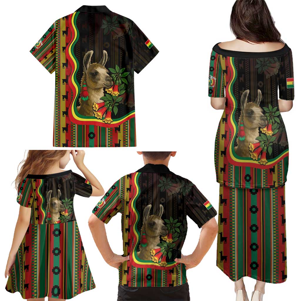 Bolivia Family Matching Puletasi and Hawaiian Shirt The Llama With Kantuta Over Andean Patterns - Wonder Print Shop