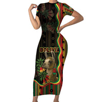 Bolivia Family Matching Short Sleeve Bodycon Dress and Hawaiian Shirt The Llama With Kantuta Over Andean Patterns - Wonder Print Shop