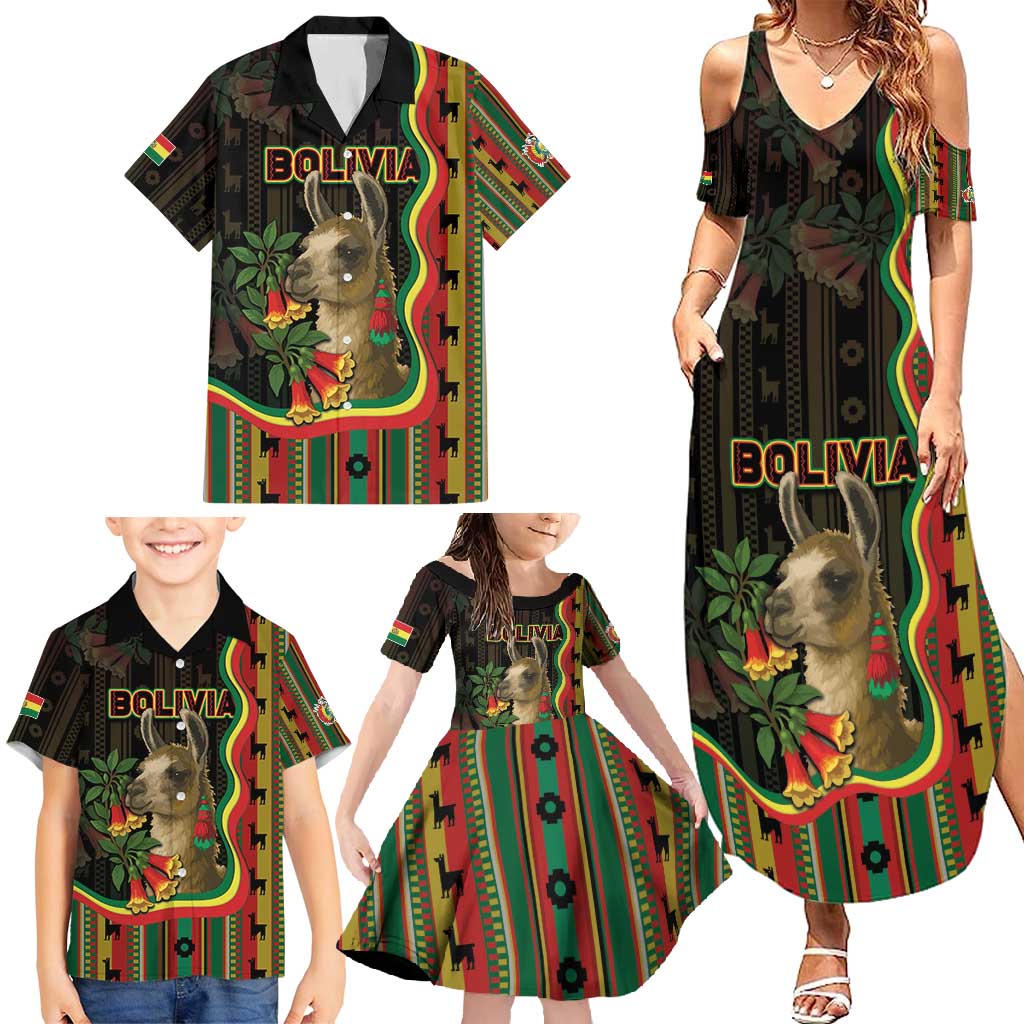 Bolivia Family Matching Summer Maxi Dress and Hawaiian Shirt The Llama With Kantuta Over Andean Patterns - Wonder Print Shop