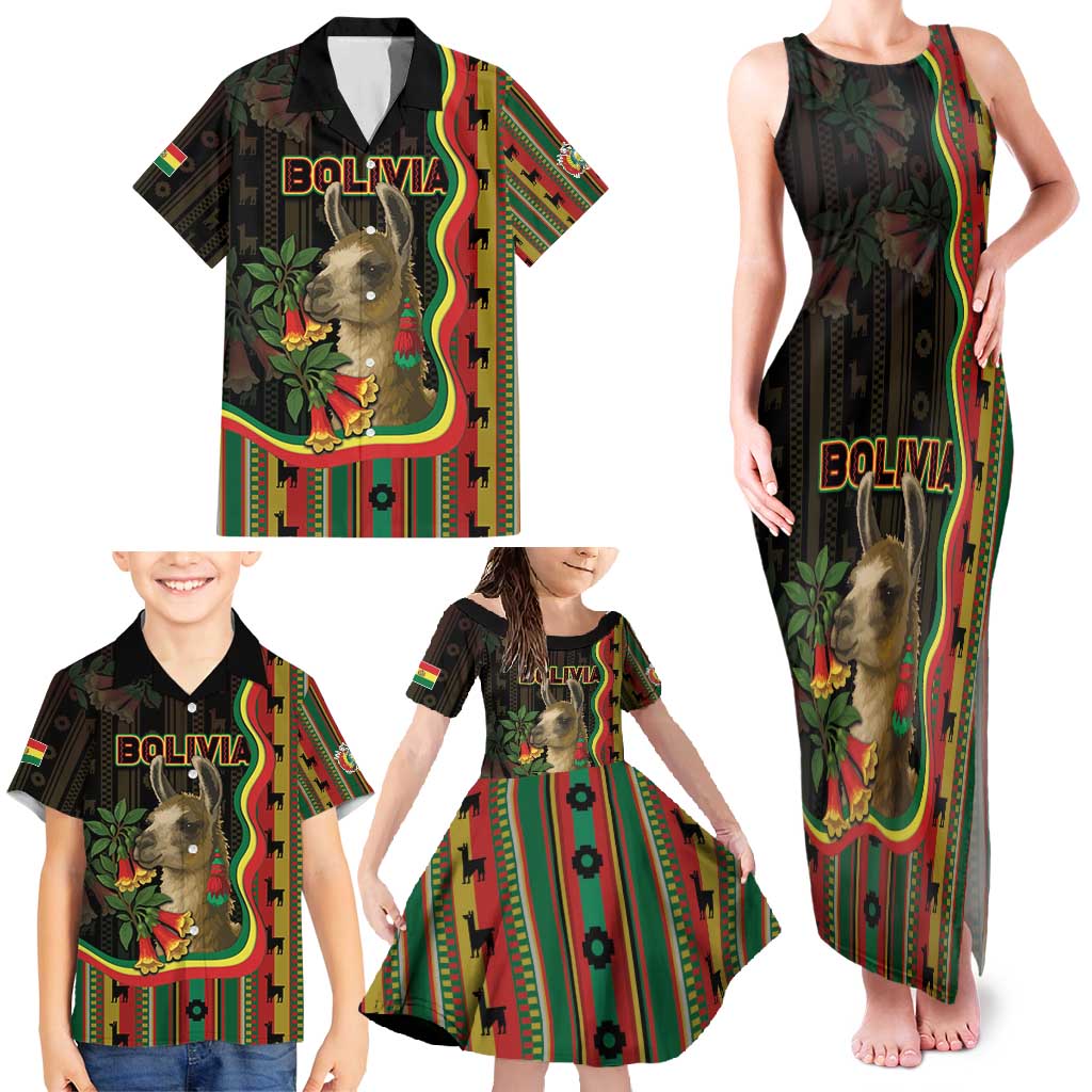 Bolivia Family Matching Tank Maxi Dress and Hawaiian Shirt The Llama With Kantuta Over Andean Patterns - Wonder Print Shop