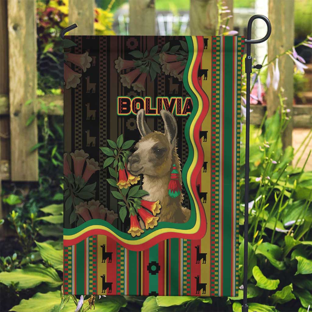 Bolivia Garden Flag The Llama With Kantuta Over Andean Patterns - Wonder Print Shop