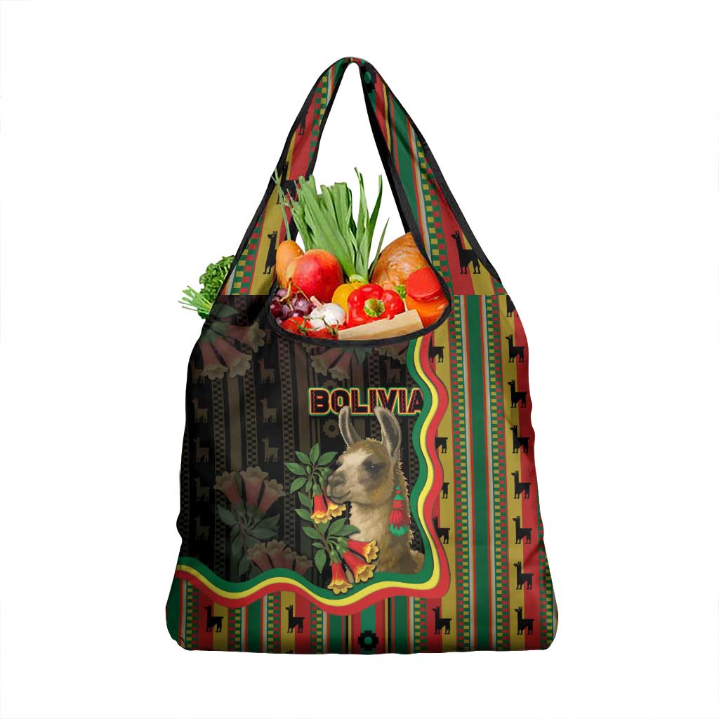 Bolivia Grocery Bag The Llama With Kantuta Over Andean Patterns - Wonder Print Shop