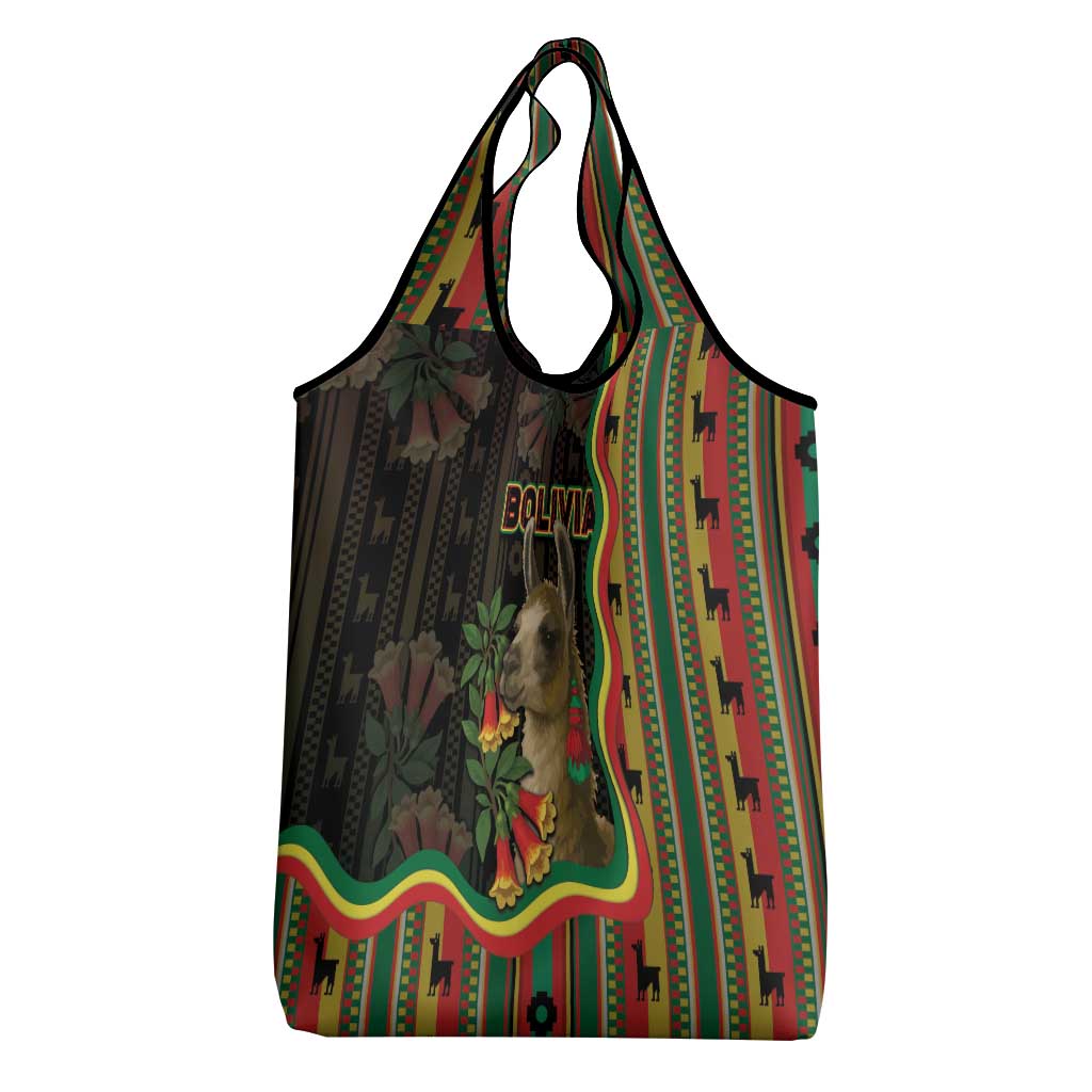 Bolivia Grocery Bag The Llama With Kantuta Over Andean Patterns - Wonder Print Shop