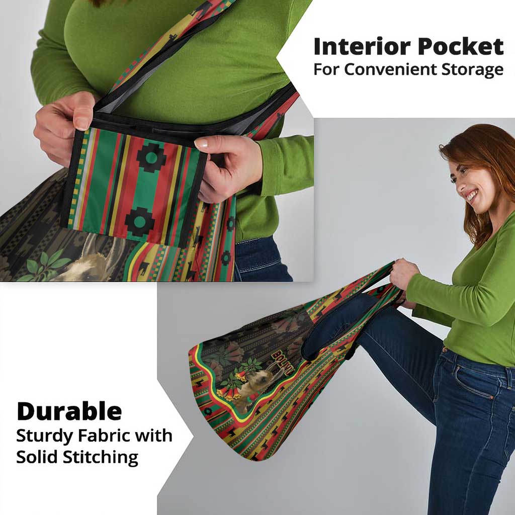 Bolivia Grocery Bag The Llama With Kantuta Over Andean Patterns - Wonder Print Shop