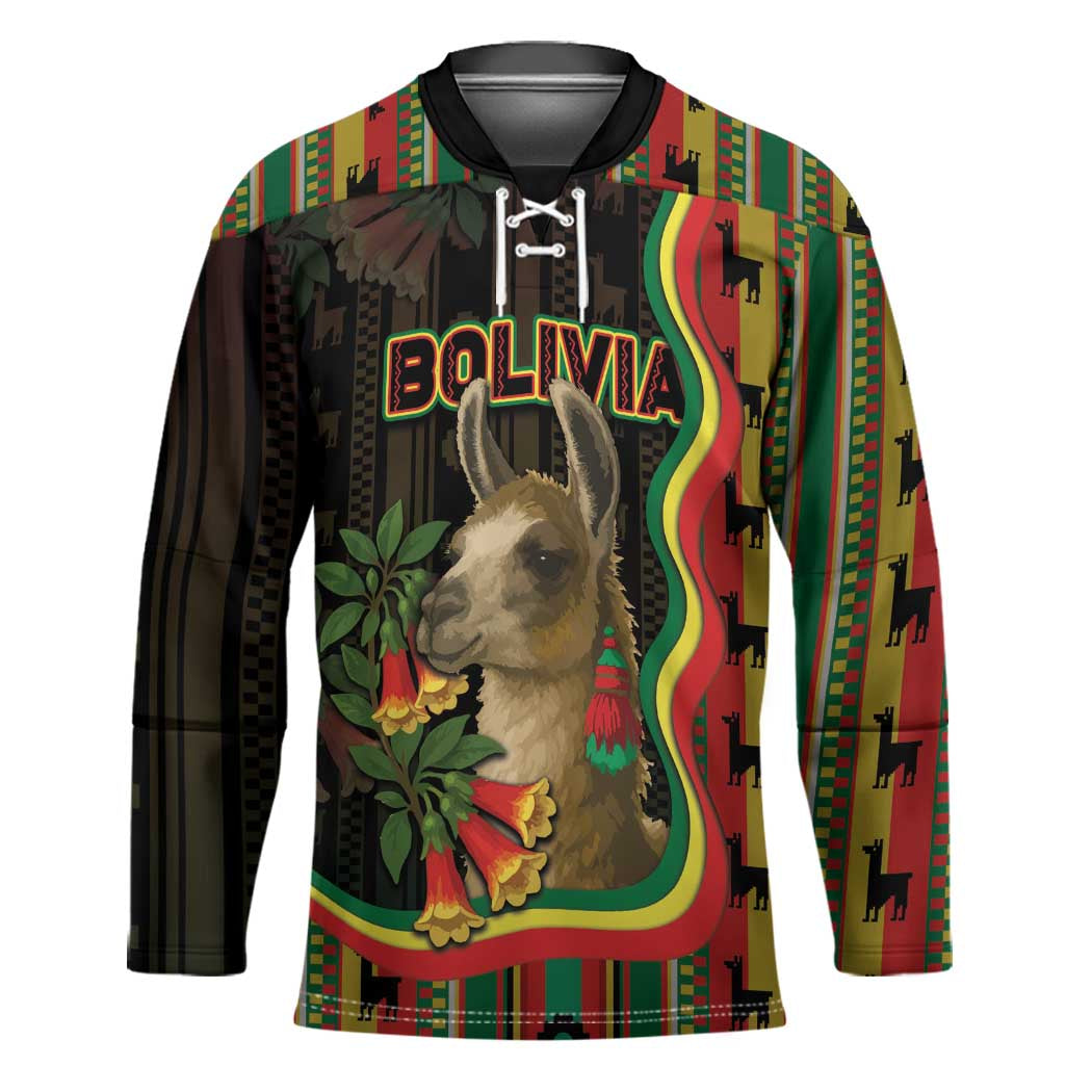 Bolivia Hockey Jersey The Llama With Kantuta Over Andean Patterns - Wonder Print Shop