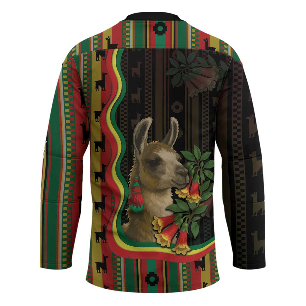 Bolivia Hockey Jersey The Llama With Kantuta Over Andean Patterns - Wonder Print Shop