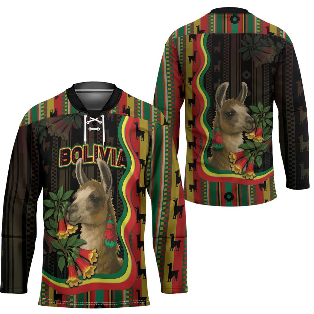 Bolivia Hockey Jersey The Llama With Kantuta Over Andean Patterns - Wonder Print Shop