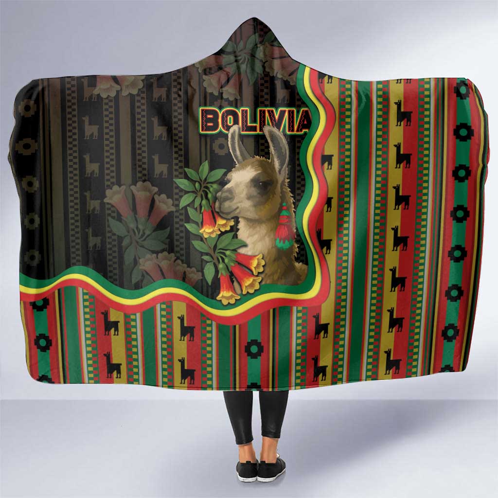 Bolivia Hooded Blanket The Llama With Kantuta Over Andean Patterns - Wonder Print Shop
