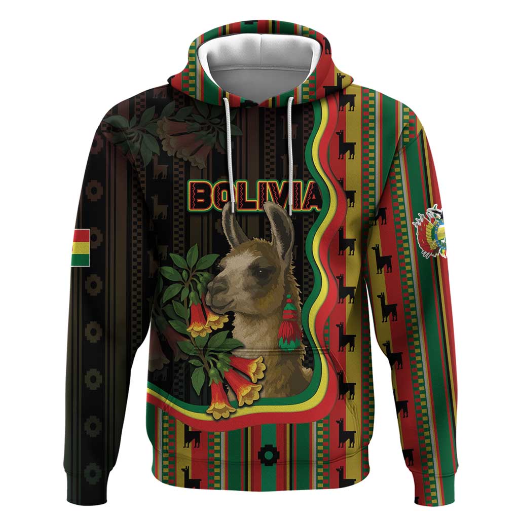 Bolivia Hoodie The Llama With Kantuta Over Andean Patterns - Wonder Print Shop