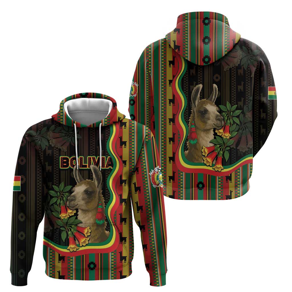 Bolivia Hoodie The Llama With Kantuta Over Andean Patterns - Wonder Print Shop