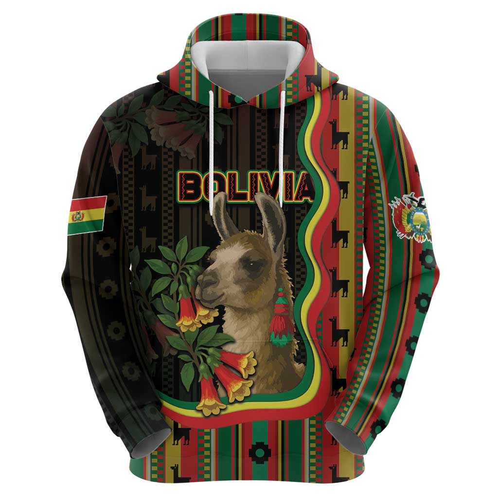 Bolivia Hoodie The Llama With Kantuta Over Andean Patterns - Wonder Print Shop