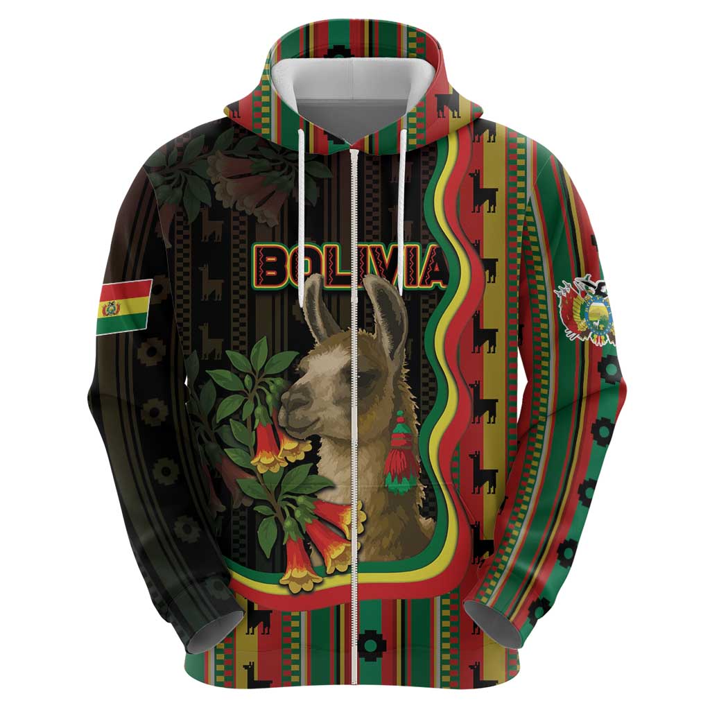 Bolivia Hoodie The Llama With Kantuta Over Andean Patterns - Wonder Print Shop